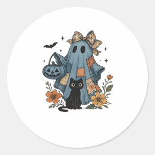 Patchwork Halloween Ghost black Cat Essential T-Sh Classic Round Sticker