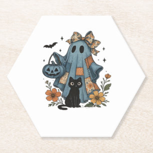Patchwork Halloween Ghost black Cat Essential T-Sh Paper Coaster