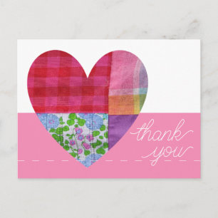 Patchwork Heart Thank You Postcard Customizable