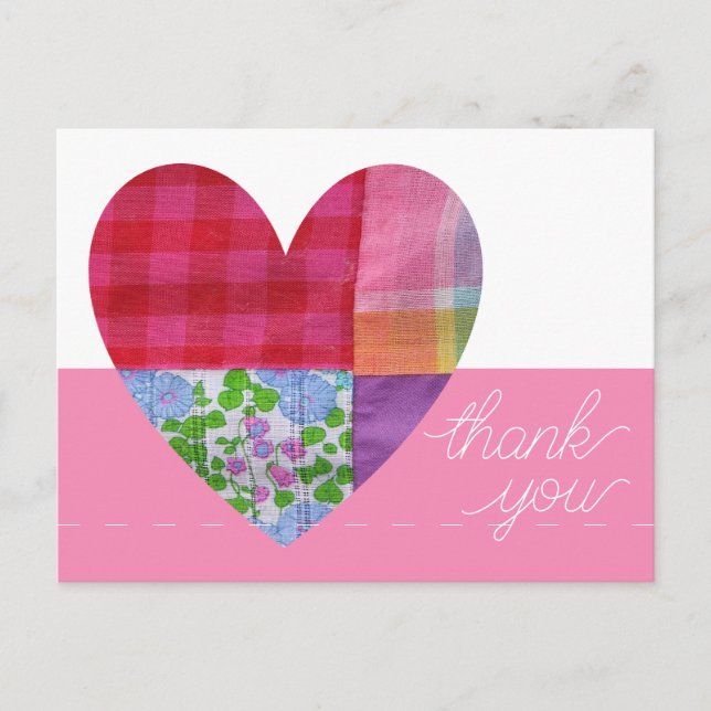 Patchwork Heart Thank You Postcard Customizable (Front)
