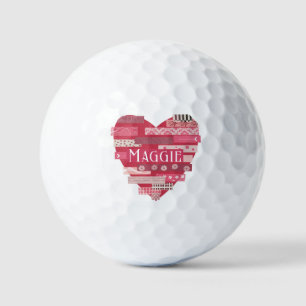 Patchwork Hearts in Pink and Red Golf Balls