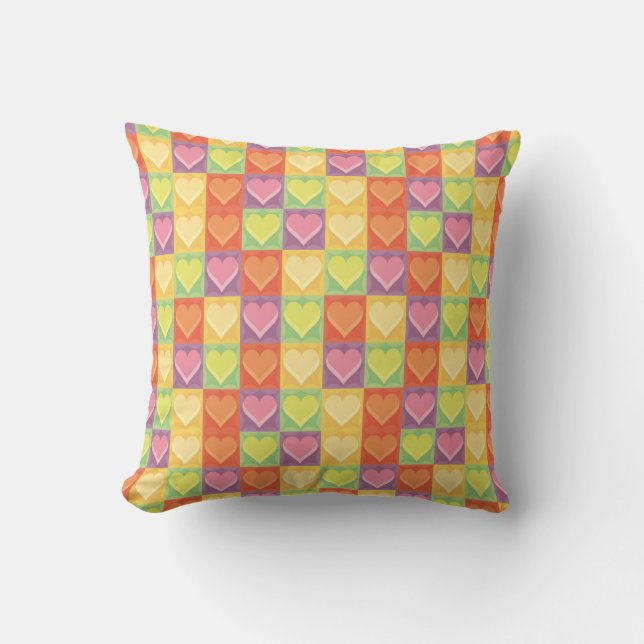 Patchwork Hearts Throw Pillow (Front)