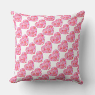 Patchwork Hearts White Throw Pillow