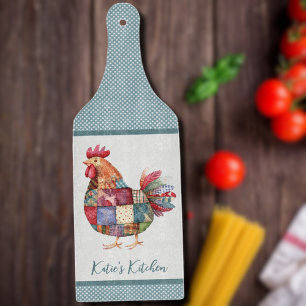 Patchwork Hen and Blue Polka Dots Cutting Board