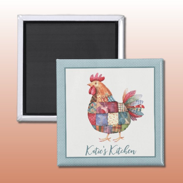 Patchwork Hen and Blue Polka Dots Magnet (Creator Uploaded)
