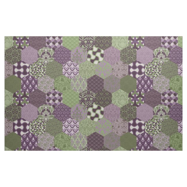 Patchwork Hexagons Purple and Green Fabric (Fat Quarter)