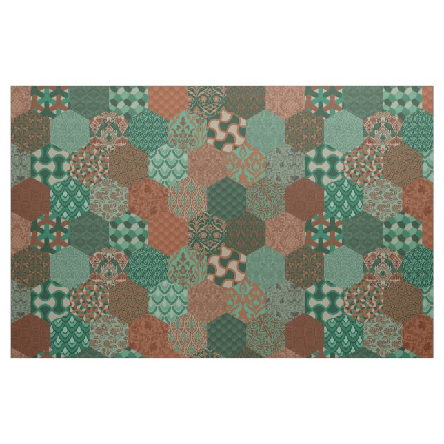 Patchwork Hexagons Rust and Pine Fabric (Fat Quarter)