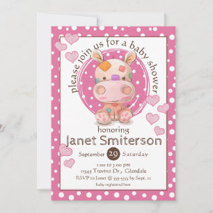 Patchwork Hippo Baby Shower, pink Invitation