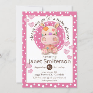 Patchwork Hippo Baby Shower, pink Invitation