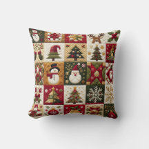Patchwork Holiday Charm Christmas Pillow