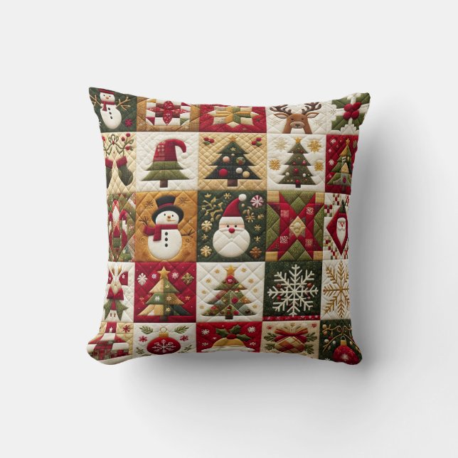 Patchwork Holiday Charm Christmas Pillow (Front)