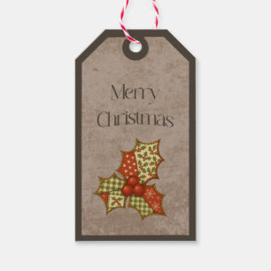 Patchwork Holly in Christmas Colours Gift Tag