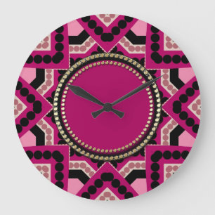 Patchwork Hot Pink Geometric Star Wall Clock