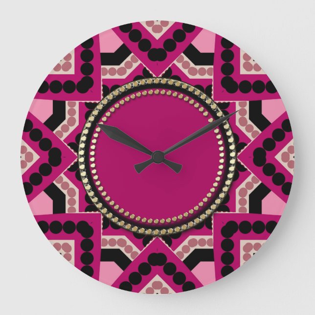 Patchwork Hot Pink Geometric Star Wall Clock (Front)
