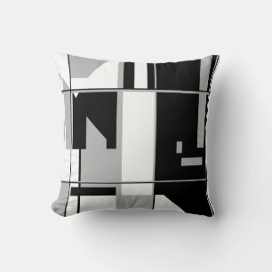 Patchwork in Black White Grey Geometric Abstract Throw Pillow