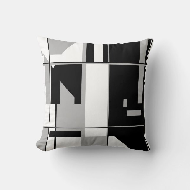 Patchwork in Black White Grey Geometric Abstract Throw Pillow (Front)