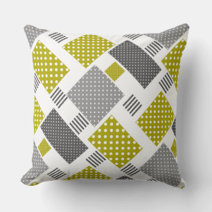 Patchwork in polka dots and stripes olive green  throw pillow