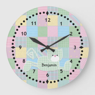 Patchwork Kitty Nursery Wall Clock