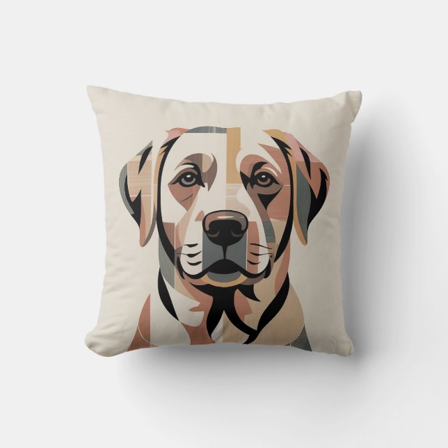 Patchwork Labrador Cozy Warm Neutral Throw Pillow (Front)