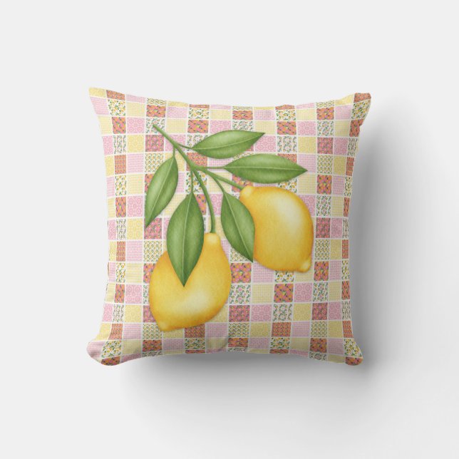 Patchwork Lemon Throw Pillow (Front)