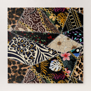 Patchwork Leopard: Ethnic Lining Design. Jigsaw Puzzle
