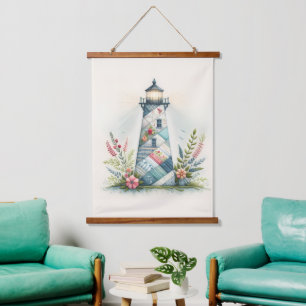 Patchwork Lighthouse Coastal Floral Scene Hanging Tapestry