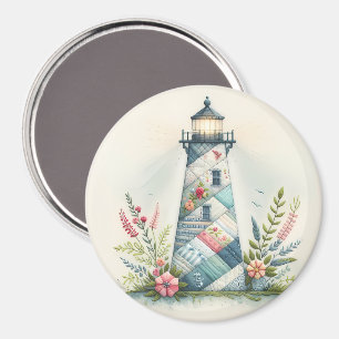 Patchwork Lighthouse Coastal Floral Scene Magnet