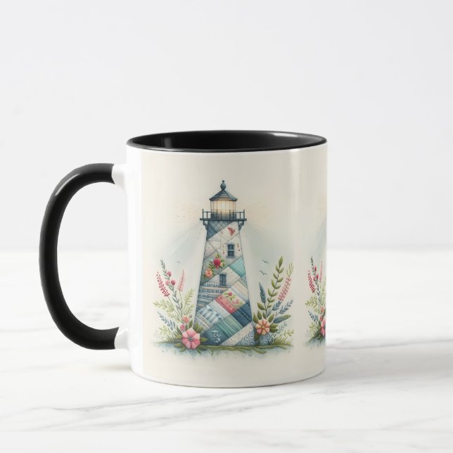 Patchwork Lighthouse Coastal Floral Scene Mug (Left)