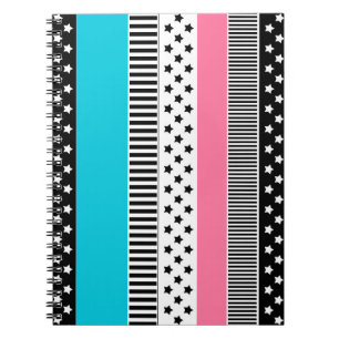Patchwork made of multi-colored strips of fabric i notebook