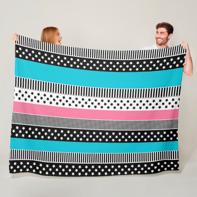 Patchwork made of multi-coloured strips of fabric  fleece blanket (In Situ)