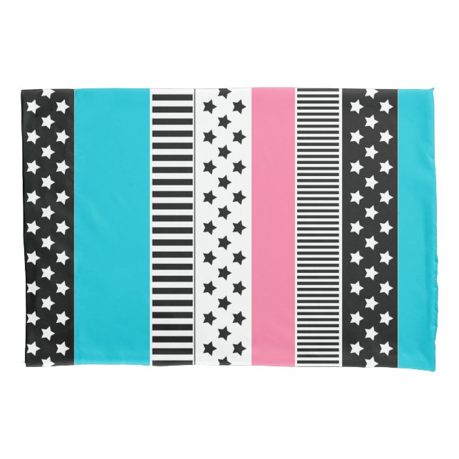 Patchwork made of multi-coloured strips of fabric  pillowcase (Front)