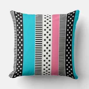 Patchwork made of multi-coloured strips of fabric throw pillow