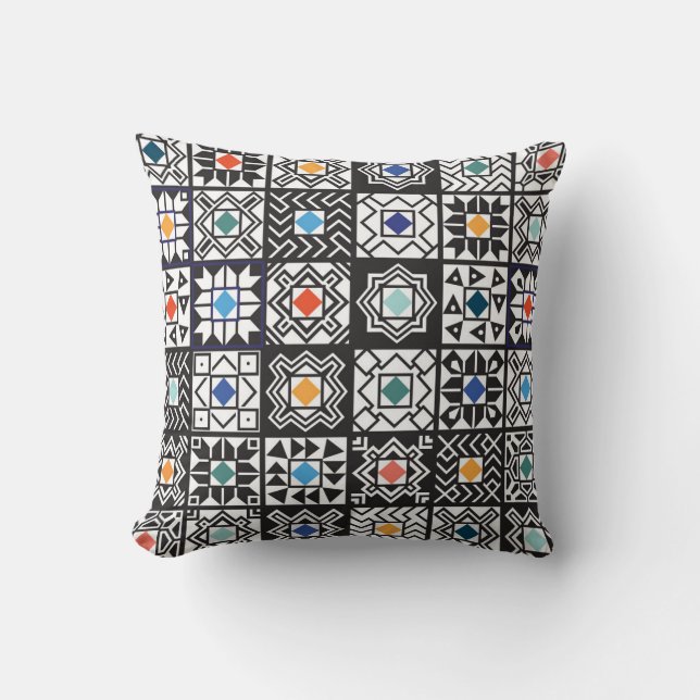 Patchwork Maori: Ethnic Carpet Design. Throw Pillow (Front)