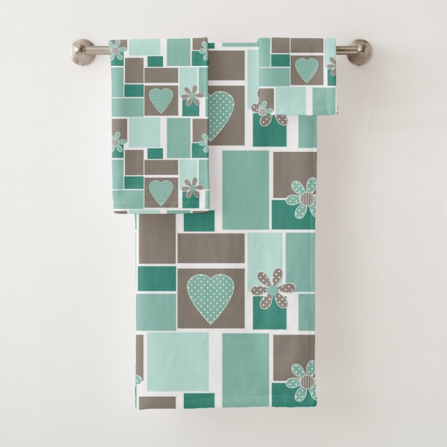 Patchwork marron turquoise de carrés (En situation)