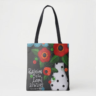 "Patchwork Meadow" Poppies Tote Bag w/ Scripture