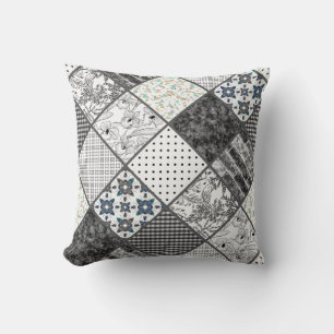 Patchwork monochrom black gray white patchwork qui throw pillow