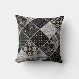 Patchwork monochrom black gray white patchwork qui throw pillow
