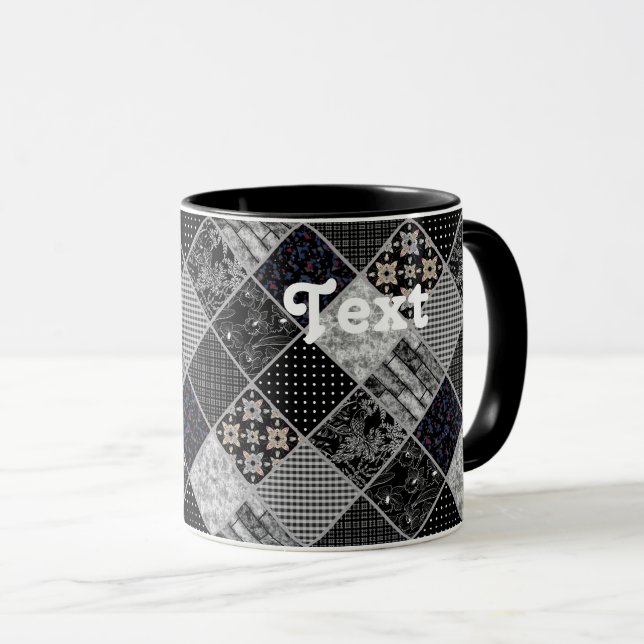 Patchwork monochrom black grey white patchwork qui mug (Front Right)