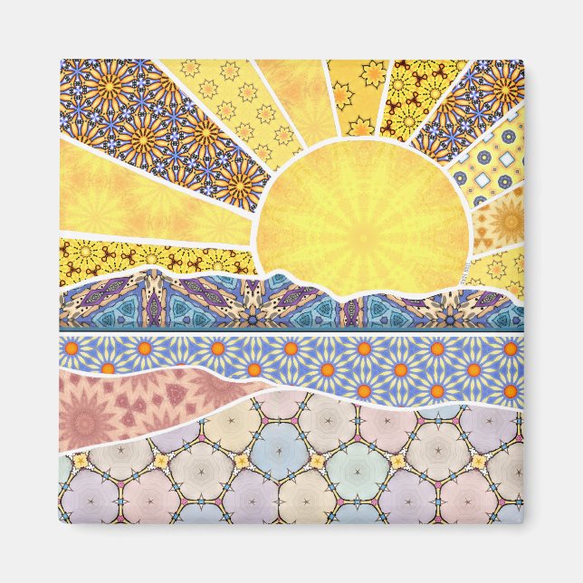 Patchwork Mountain Sunrise Magnet (Front)