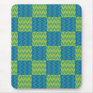 Patchwork Mousepad, Blue and Green Geometric Mouse Pad