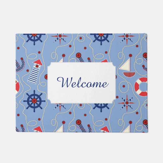 Patchwork Nautical Design | Add Your Text Doormat (Front)
