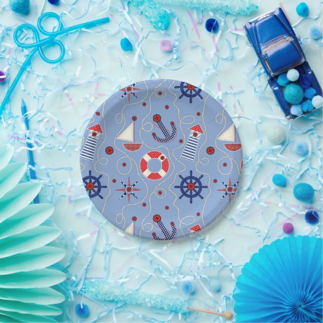 Patchwork Nautical Design Paper Plate (Party)
