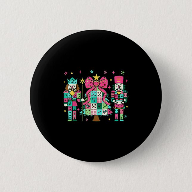 Patchwork Nutcracker Christmas Tree Nk Nutcracker  2 Inch Round Button (Front)