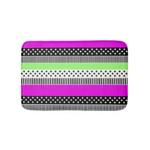 Patchwork of black and white and neon stripes bath mat