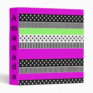 Patchwork of black and white and neon stripes  binder