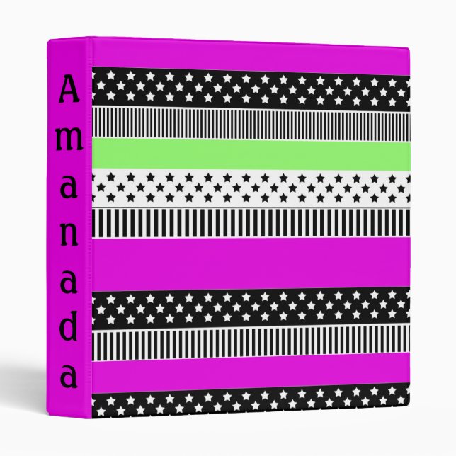 Patchwork of black and white and neon stripes  binder (Front/Spine)