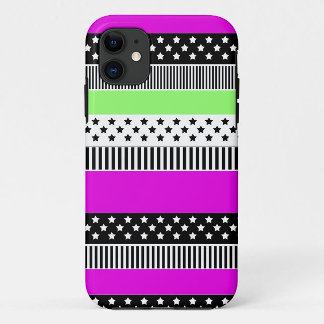 Patchwork of black and white and neon stripes  Case-Mate iPhone case (Back)
