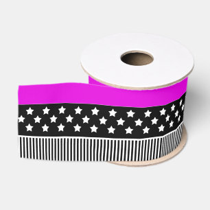 Patchwork of black and white and neon stripes grosgrain ribbon