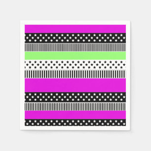 Patchwork of black and white and neon stripes napkin