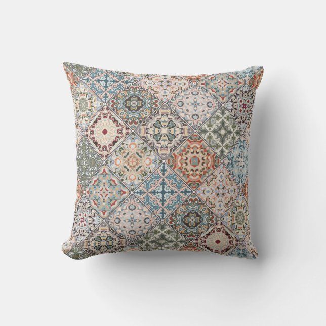 Patchwork of square patches throw pillow (Front)